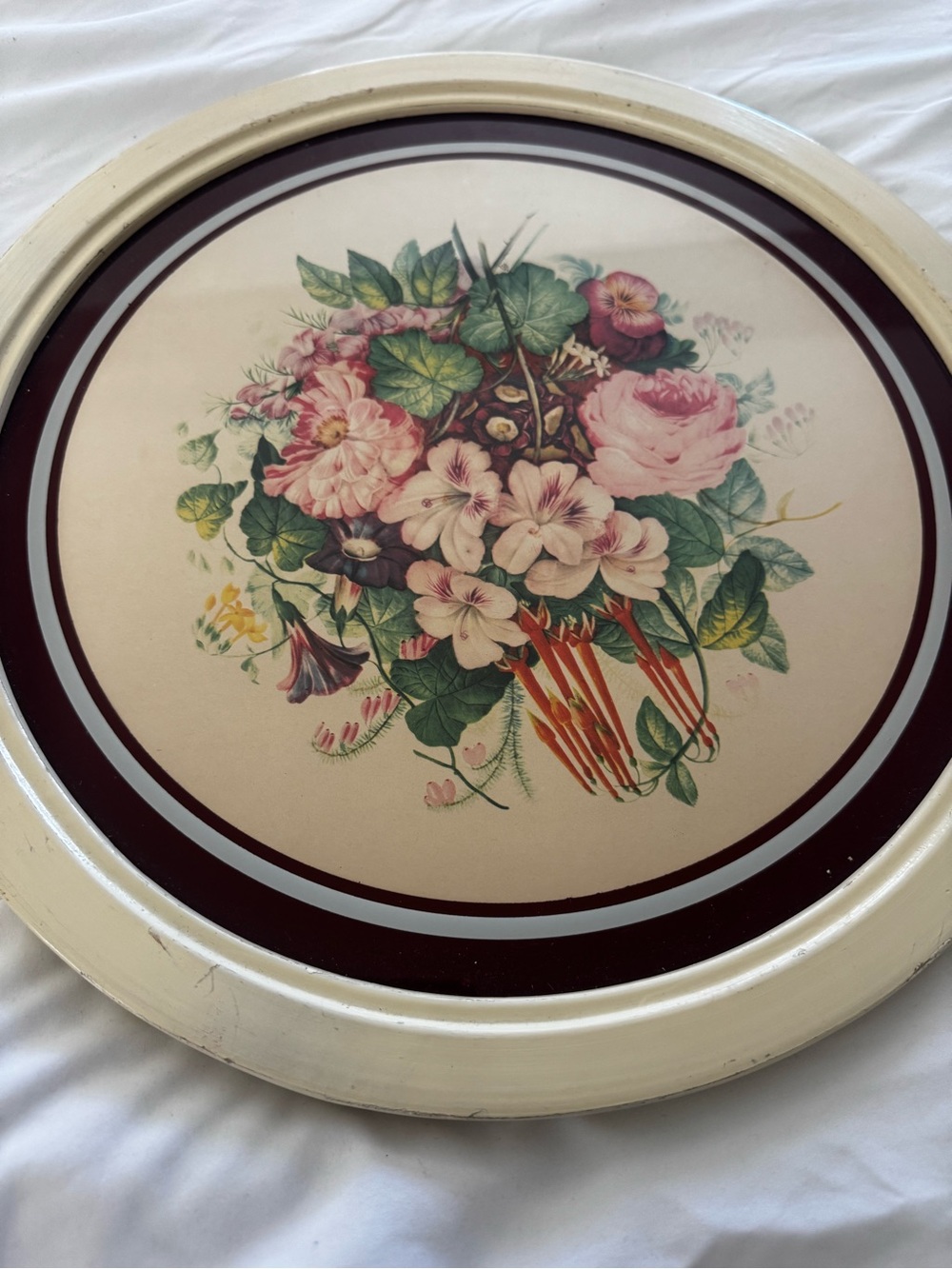 Floral 1940’s  IBF Co. Round Wall Art Tray in Pink and Green